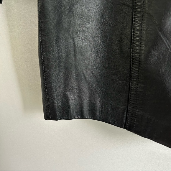 Vintage 80s Black Leather Coat Jacket Large Shoulders - Picture 14 of 16